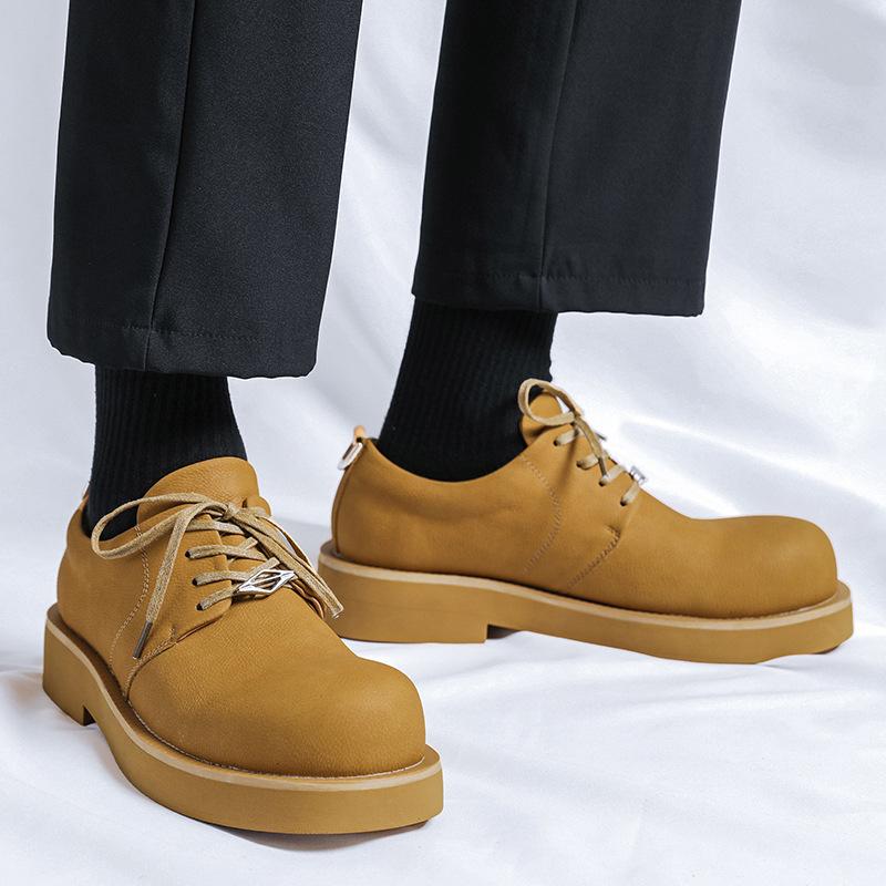 Height-increasing platform Paris big head men's shoes Derby shoes retro high street handsome yellow ins leather shoes 177177-E