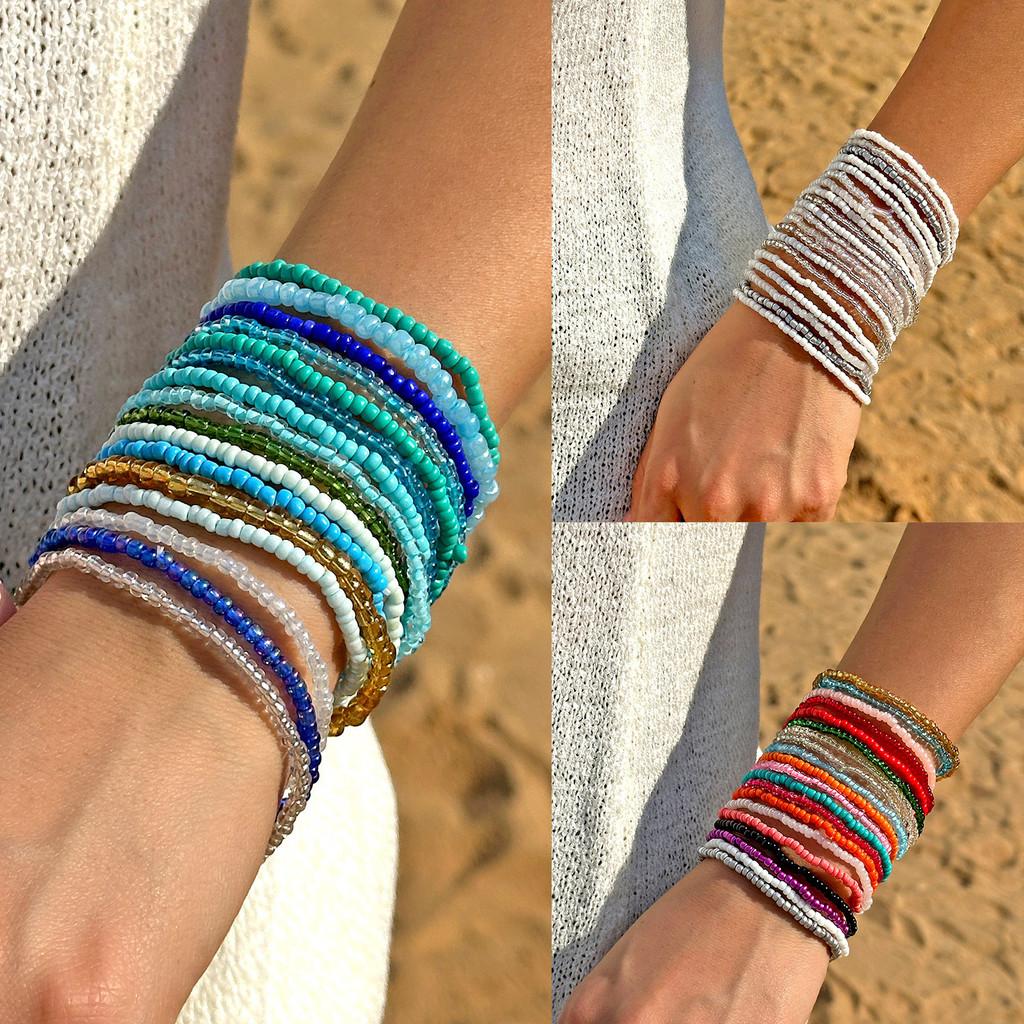 Bohemian Resort Style Crystal Beaded Bracelet Set With Electroplated Finish For Couples Gift