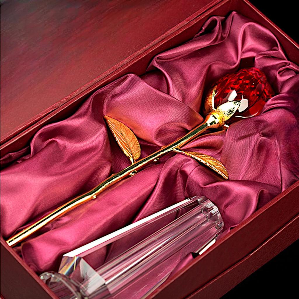 Beautiful crystal rose with vase symbol of love gift for wife girlfriend for birthday wedding anniversary Valentine's Day with decorative case