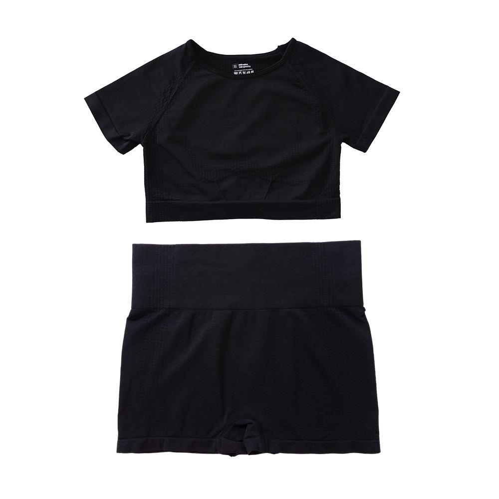 Seamless Women's Yoga and Fitness Two-Piece Set: Short Sleeve Top and Shorts