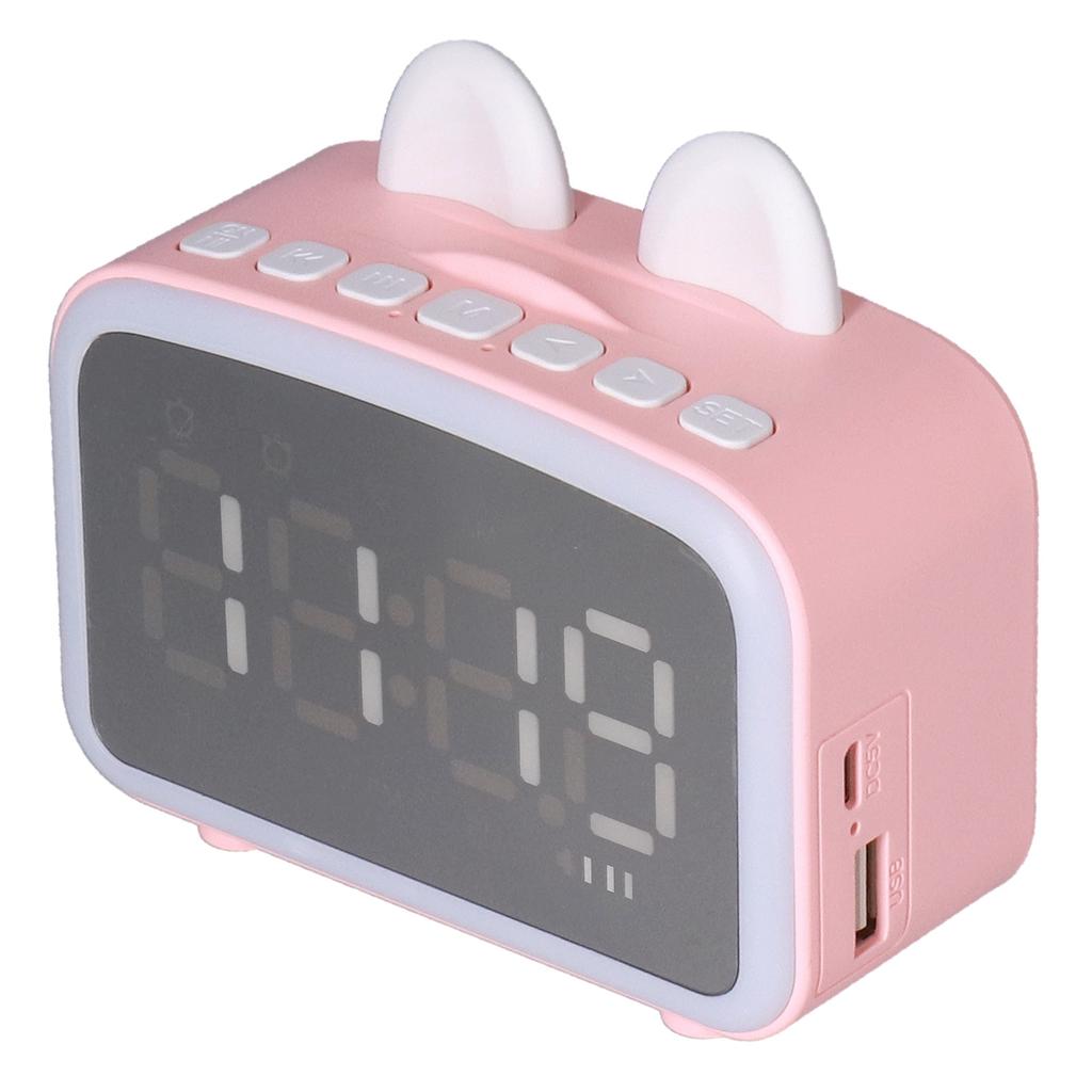 Mini Cartoon Clock Bluetooth Digital Speaker Multifunctional Smart Set Alarm Clocks for Bedroom OfficePink