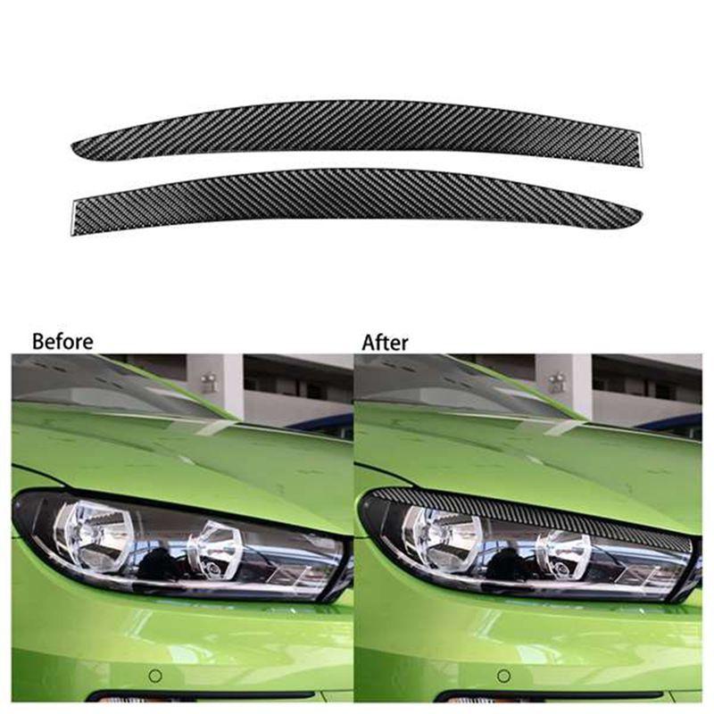 Authentic Car Carbon Fiber Headlights Eyebrows Eyelids Cover Stickers Eyelash Head Light Lamp Stickers For Scirocco 2009-2016