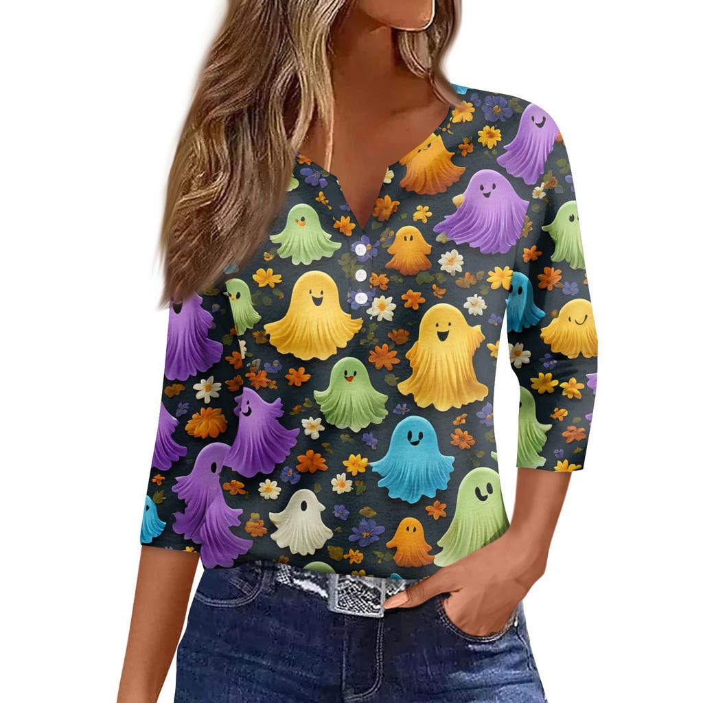 Women's Casual Fashion Sexy Comfortable V-Neck Halloween Seven Sleeve Top