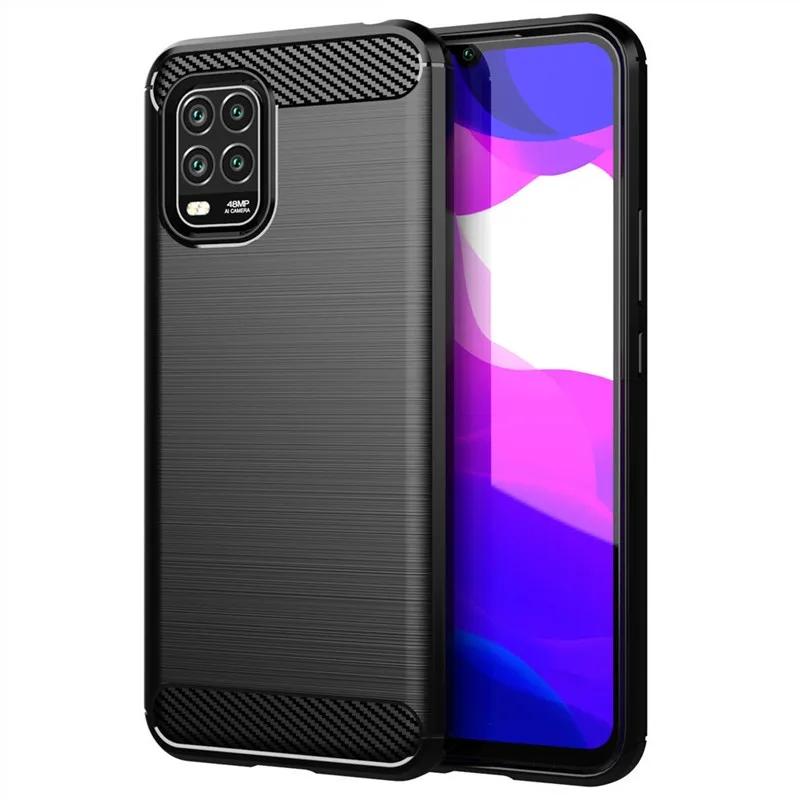 Для Xiaomi Mi 10 Lite Mi10 lite Мягкий силиконовый чехол Роскошный чехол из углеродного волокна для mi 10lite 5g mi10lite Противоударные матовые чехлы For Mi10 lite 5G чёрный
