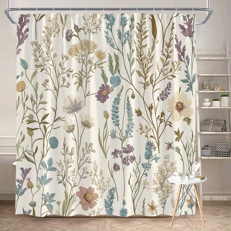

Vintage Floral Shower Curtain 180x180cm – Daisies Cosmos Lavender in Blue Purple Pink, Beige Botanical Bathroom Decor, 12 Hooks 90X180cm(35x70in)
