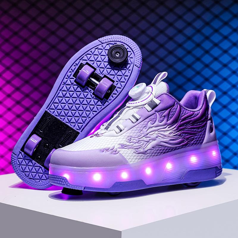 Nezha Spring and summer children's walking shoes Girls retractile walking roller shoes Student girls flash shoes burst shoes