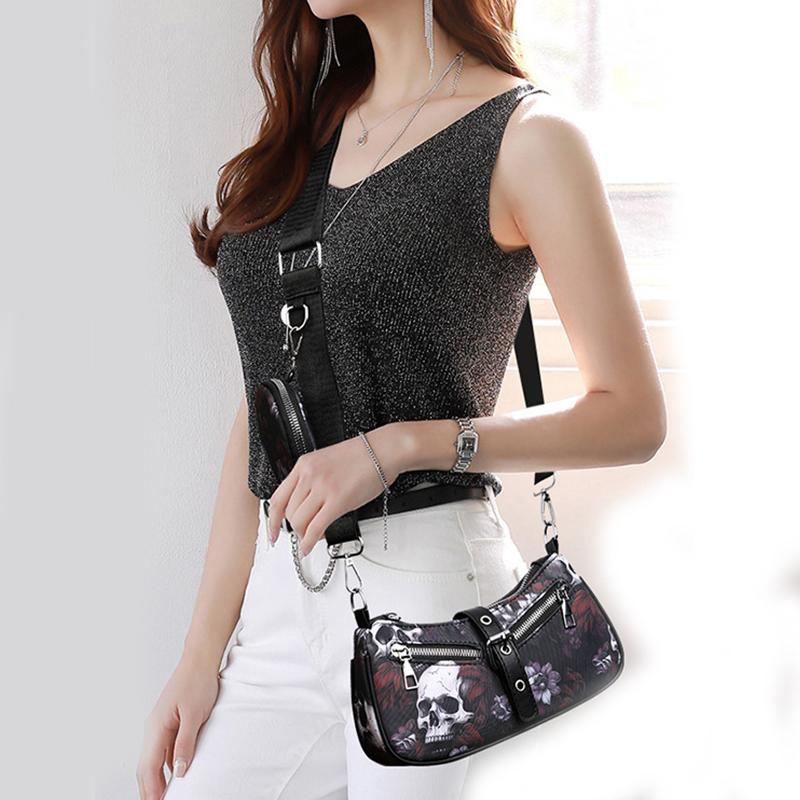Modna damska torba na ramię w stylu gotyckim punk, legalna, modna, rockowa, dla dziewczyn punk, wzór czaszki, torby listonoszki na imprezę