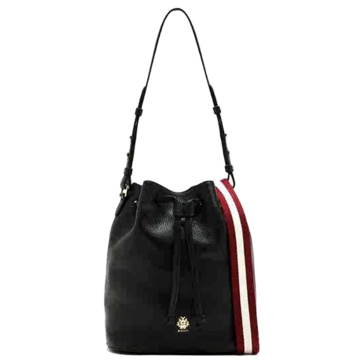 

Bally Logo Drawstring Closure Bucket Bag Leather Shoulder Bag Women Bags Black 6312074 Basic Set (Bag+Dust Bag)