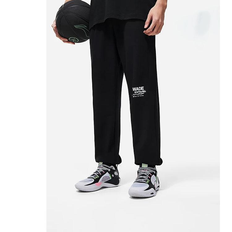 Li-Ning Letter Print Mid-Waist Drawstring Straight-Leg Knit Sweatpants Men Bottoms Black AKLT305-1