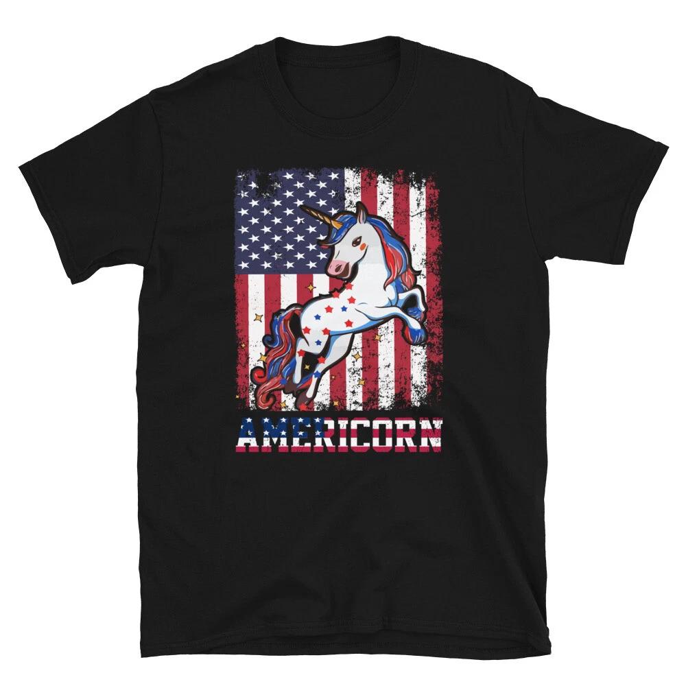 Unicorn American July 4th of July USA US Flag T-Shirt S