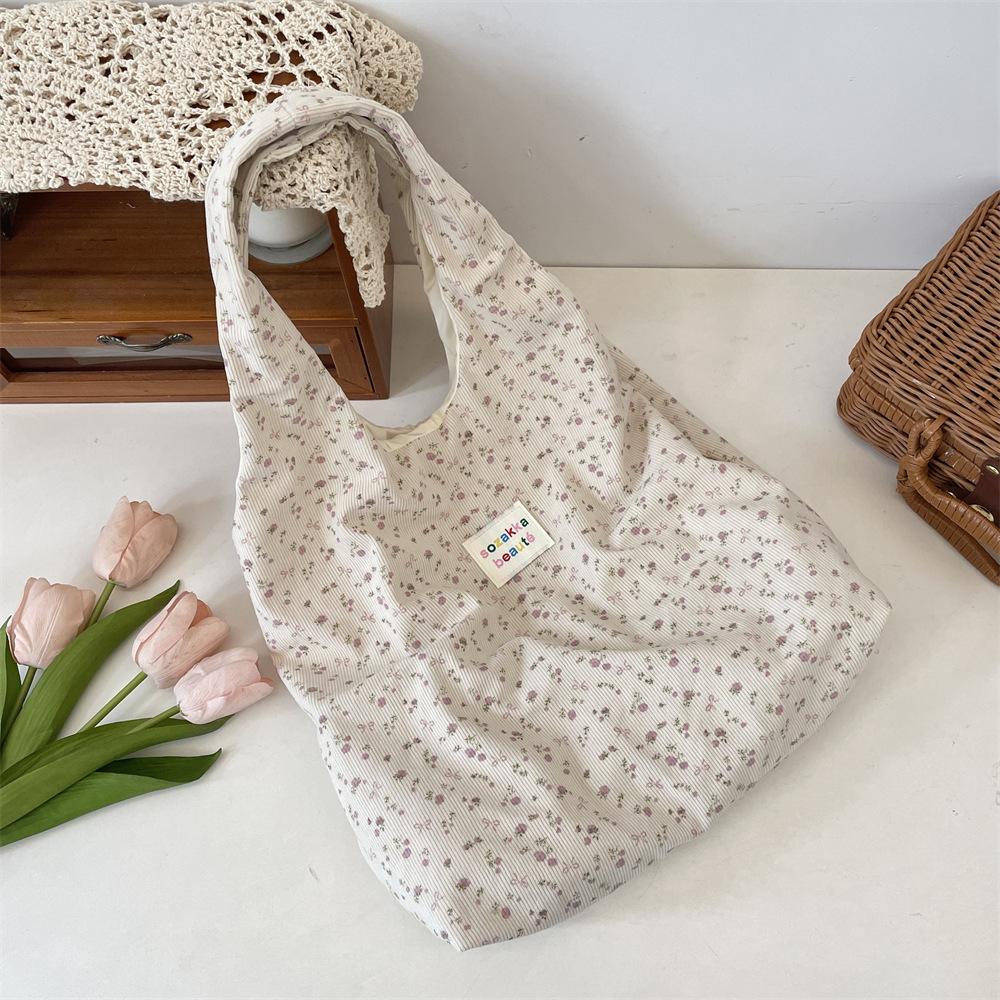 Corduroy Printed Bear Canvas Bag Shoulder Bag Commuter Large Capacity Vest Bag