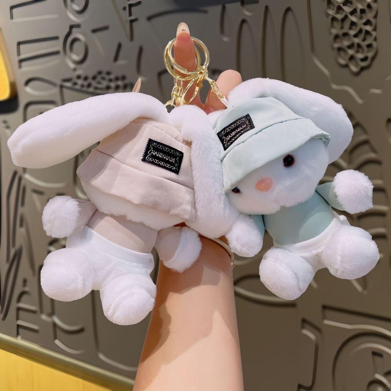 Creative Plush Fisherman's Hat, Little Rabbit Keychain, Small Pendant, Key Chain, Doll Doll, Girls' Bag, Hanging Decoration