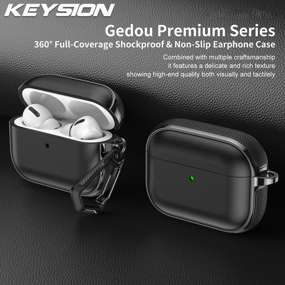 KEYSION Earphone Case for AirPods Pro 3 2 Leather Texture Soft TPU Silicone With Hook Shockproof Headphone Cover for AirPods 4