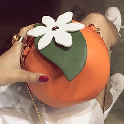 Bags Women's Bags Trend 2025 New Personalized Creative Versatile Shoulder Messenger Chain Orange Small Round Bag