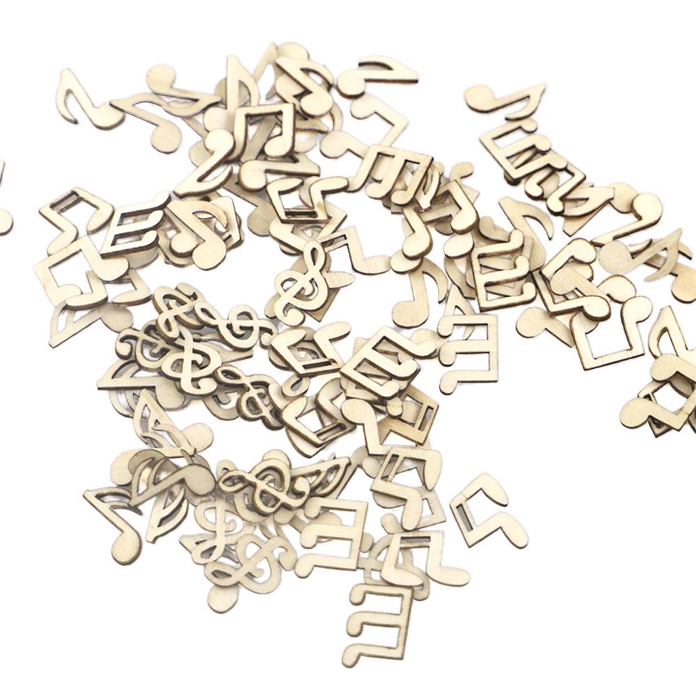 100Pcs Wood Pieces Natural Wood Color Note Shape DIY Wood Ornaments for Album Collage