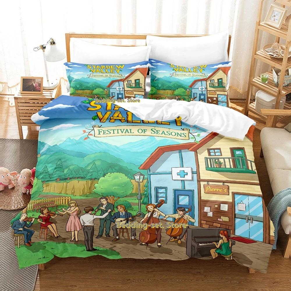 Stardew Valley Bedding Set Single Twin Full Queen King Size Bed Set Adult Kid Bedroom Duvetcover Sets Game Bed Sheet Set
