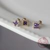 S925 Sterling Silver Plated 18K Gold Earrings for Women Purple Zircon Geometric Simple Temperament Screw Ear Bone Nail