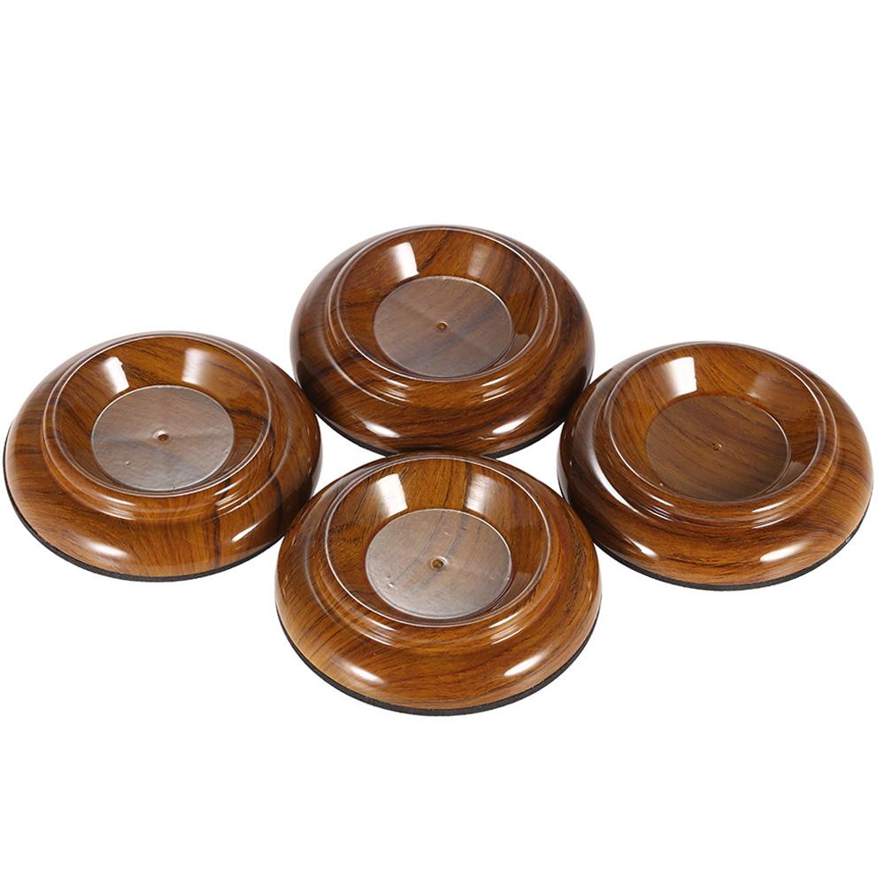 4pcs set Double Round Acrylic Upright Piano Caster Cups w  Rose Wood Pattern & EVA Anti slip Mat