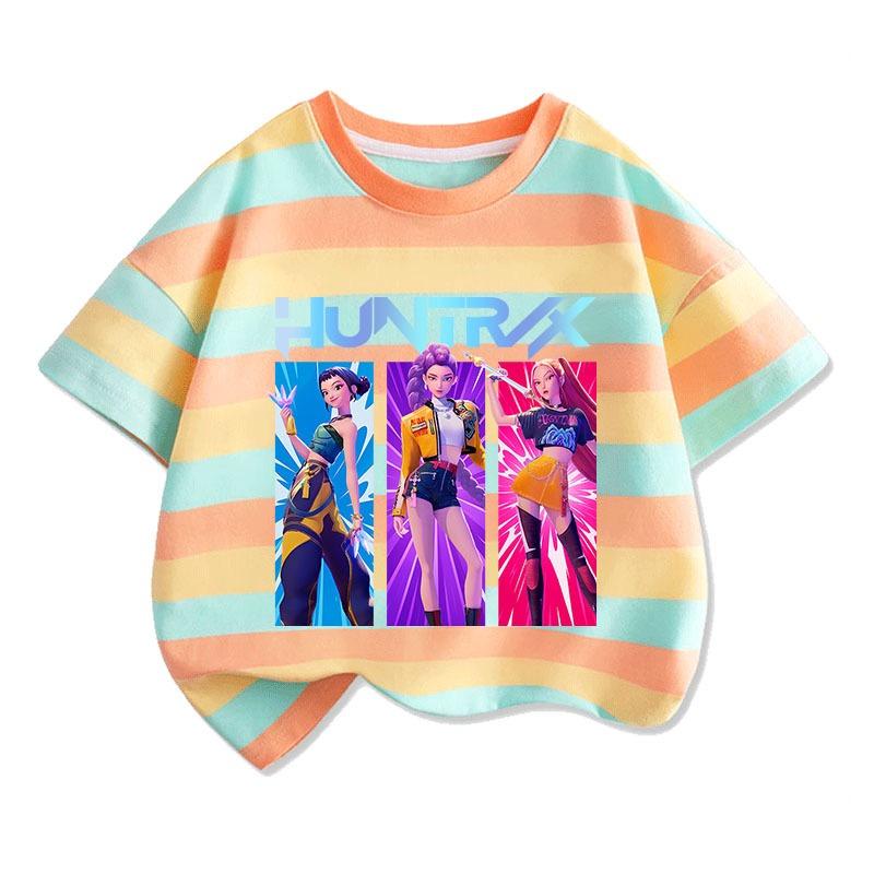 Cool Kpop Hunter Girl Group Pattern Print T Shirt Casual Sports Short-Sleeve T-Shirt Leisure and Versatile