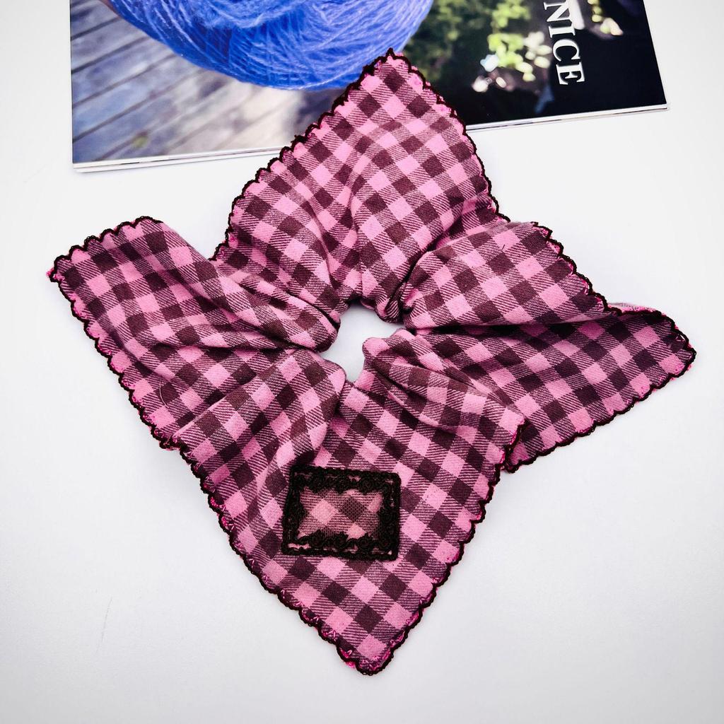 Süßes koreanisches Karomuster Rüschen Scrunchie: Vielseitiges Haargummi