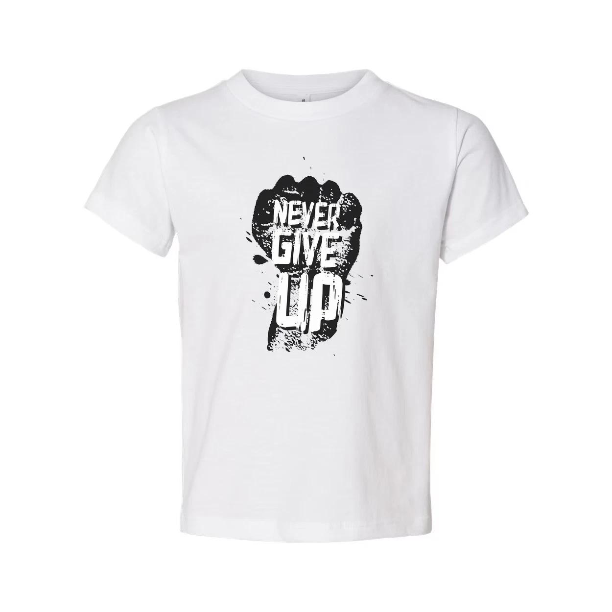 

Never Give Up Fist Graphic Unisex Cotton Short Sleeve T Shirt With Bold Black Pr 3XL