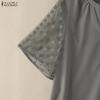ZANZEA Women Casual V-Neck Mesh Splice Half Sleeve Blouse