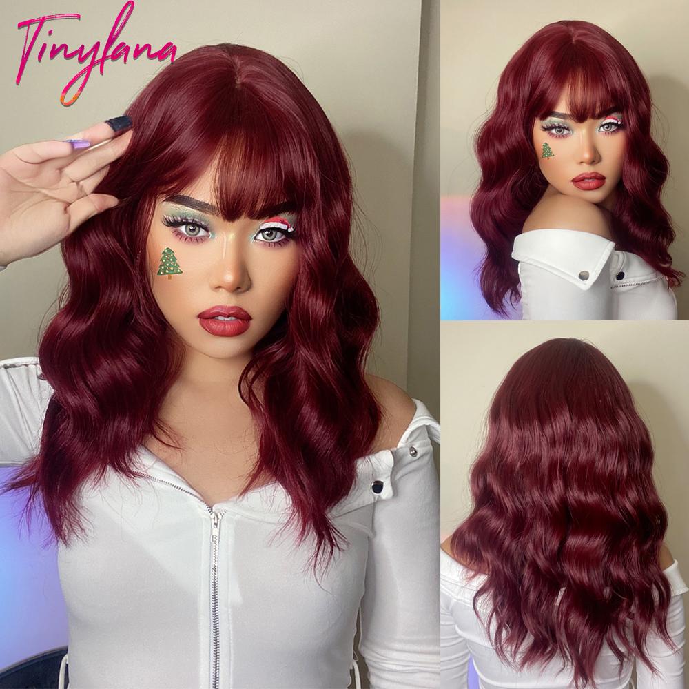 Orange Ginger Synthetic Wig Long Water Wavy Wigs For Women With Bangs Halloween Cosplay Party Daily Natural Heat Resistant Wig