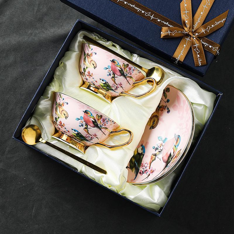 

British Afternoon Tea Set, Bone China Cups Saucers with Elegant Floral, Household Coffee Tea Ceremony, Luxury Decor