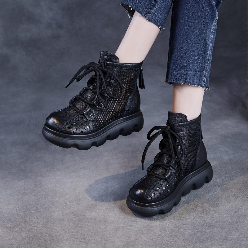 Leather Martin Boots Women's Summer New Mesh Breathable Thin Short Boots Thick-soled Mesh Hollowed-out Roman Cool Boots