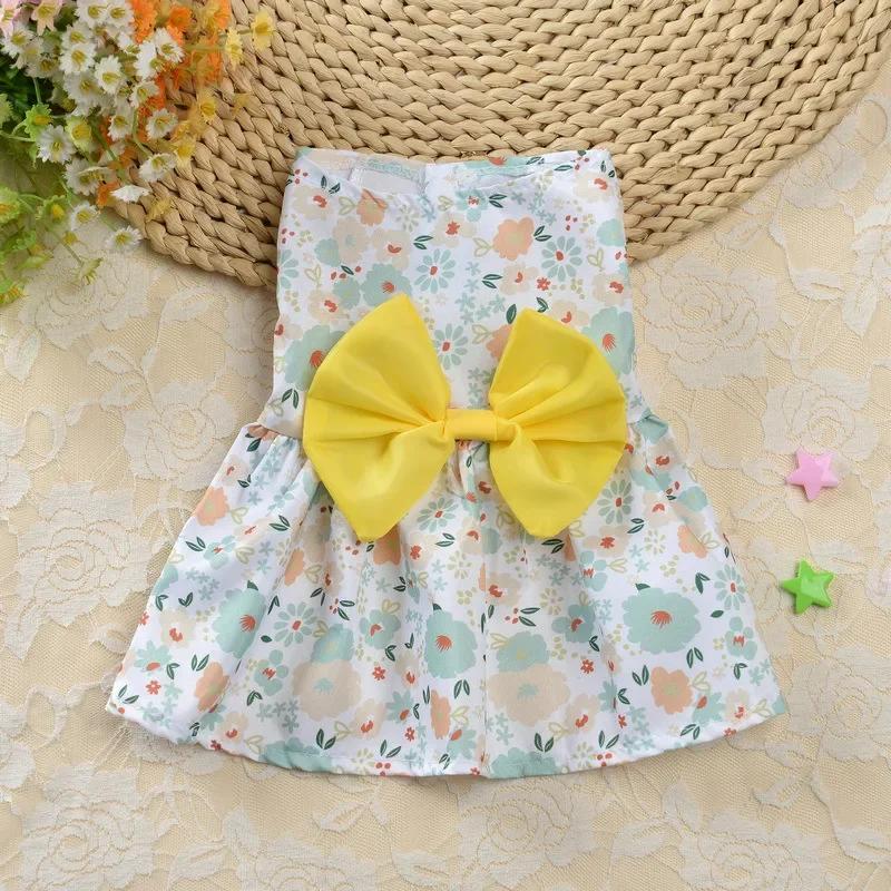 Cute Floral Pet Dog Dress with Bow Summer Princess Puppy Skirt for Small Dogs Cats Teddy