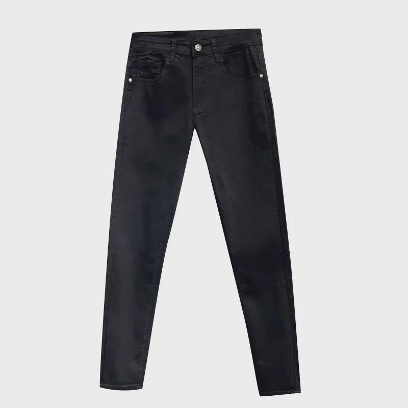 High-Quality 3D Printed Slim Fit Men's Black Jeans - Elastic, Versatile Straight Leg Trousers