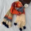 Hairball Rainbow Striped Scarf Tassel Mohair Long Shawl Elegant Winter Cashmere Scarves  Women/Men