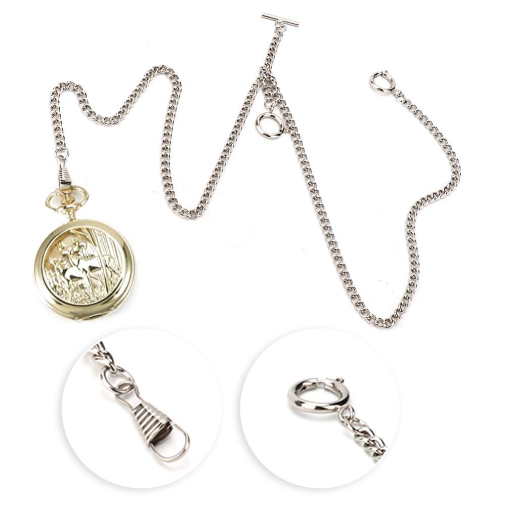 44cm Retro Vintage Metal Pocket Watch Chain Link Classic Antique Present (Silver)