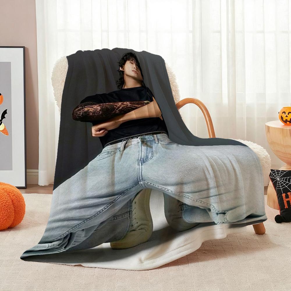Stylish Male Idol Against Starry Background Theme Printed Blanket Soft Comfortable Throw Blanket For Living Room Kids Room Party Decor Memorial Gift