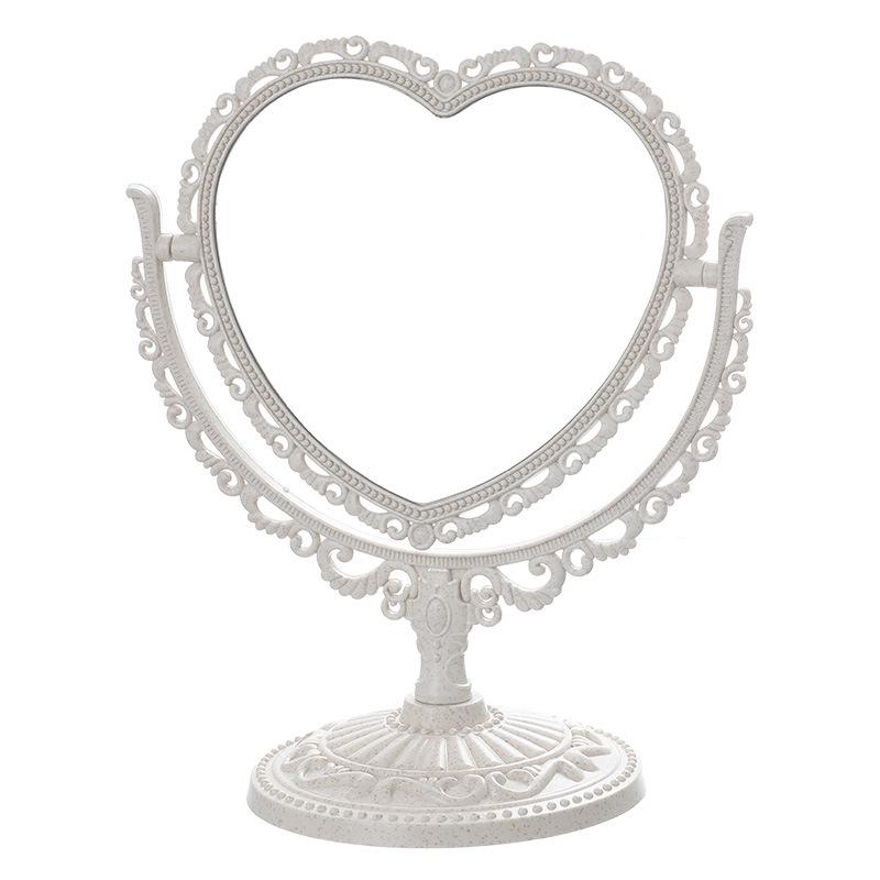 European Heart-Shaped Double-Sided Vanity Mirror - Retro Princess Style for Dormitory or Bedroom Use