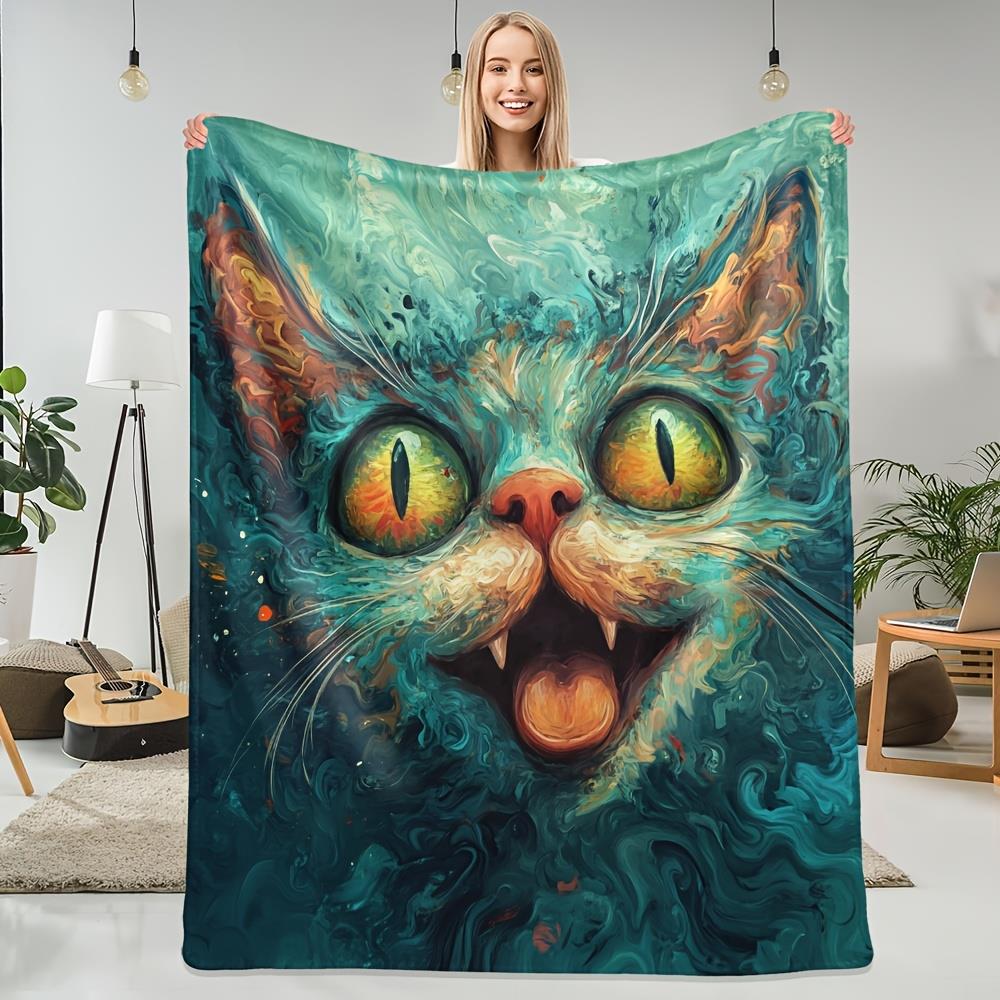 

Modern cat-themed patterns Flannel printed blanket suitable for all seasons suitable for living room office sofa and travel 75x90cm