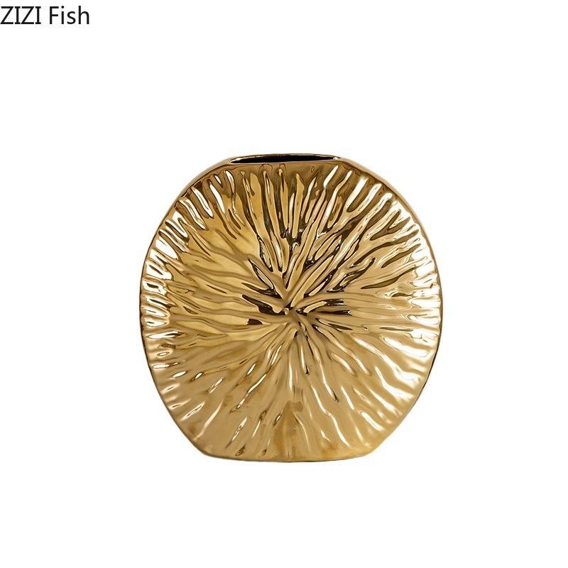 Gold Plated Sun Flower Relief Ceramic Vase Plant Pots Table Decoration Flowers Arrangement Flower Vase Room Aesthetic Decor