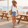 Women's Casual Waffle Knit Polo Shirt Short Sleeve Button Up Relaxed Fit Lightweight Top for Everyday Wear
