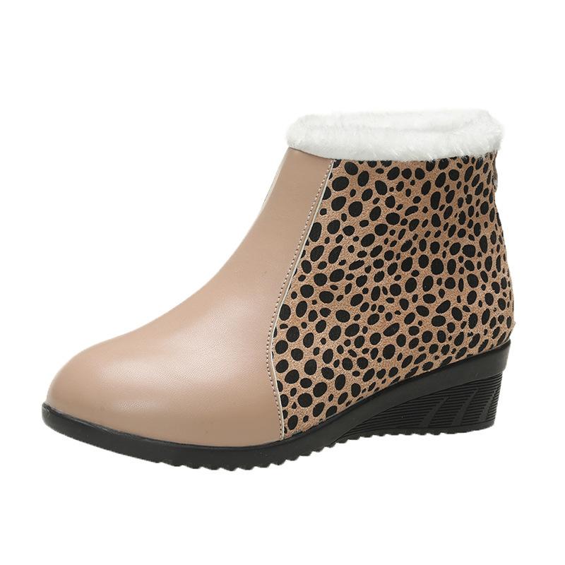 Fashion Shoes for Women Winter Leopard Print Ankle Plush Warm Short Boots Zippers Snow Boots Comfortable Non-slip Botas De Mujer 35-41