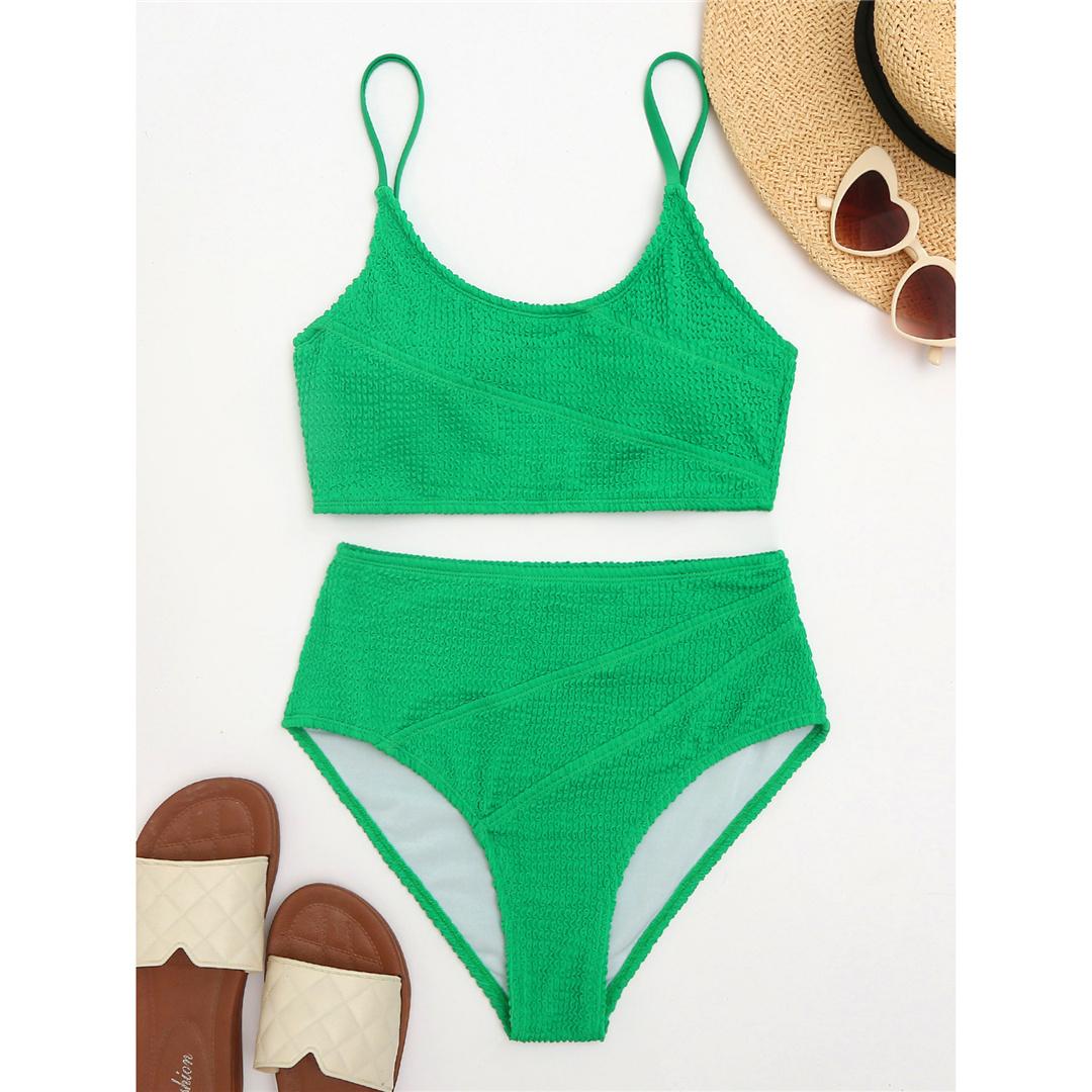 

S-2XL морщинистое бикини с высокой талией женский купальник женский купальник из двух частей комплект бикини купальный костюм для плавания S зелёный