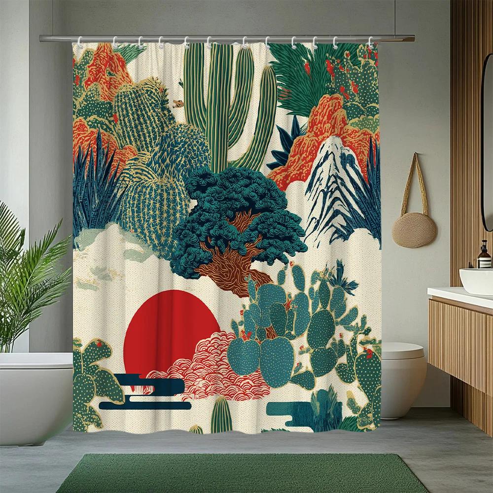 Textile Article Light 1Pc Landscape Shower Curtain With Mountain And River Pattern, Natural Scenery Theme Bathroom Decor, Polyester Fabric, Includes
