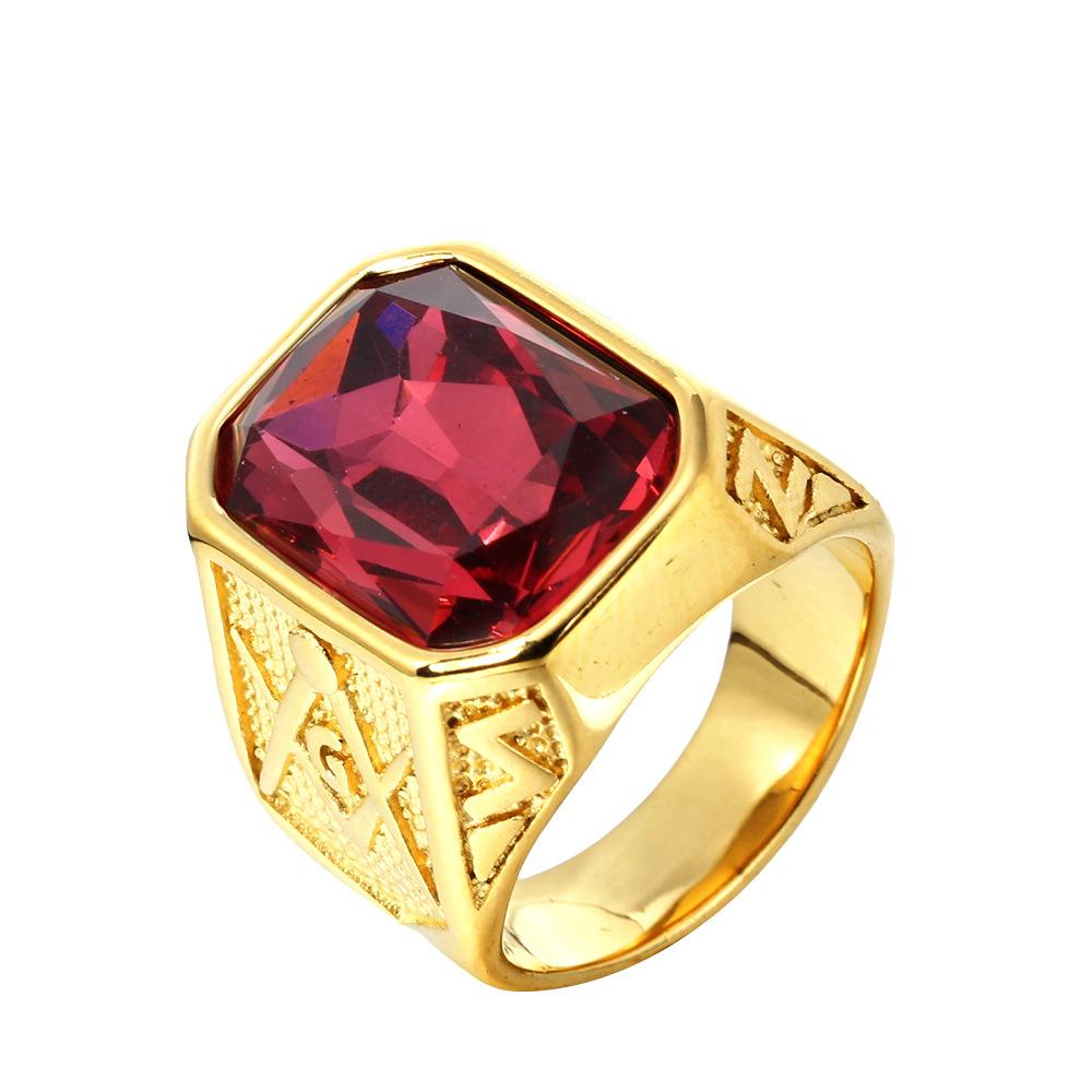 Trendy Gold Plated Titanium Ring with Colorful Gems Punk Style Stainless Steel Jewelry