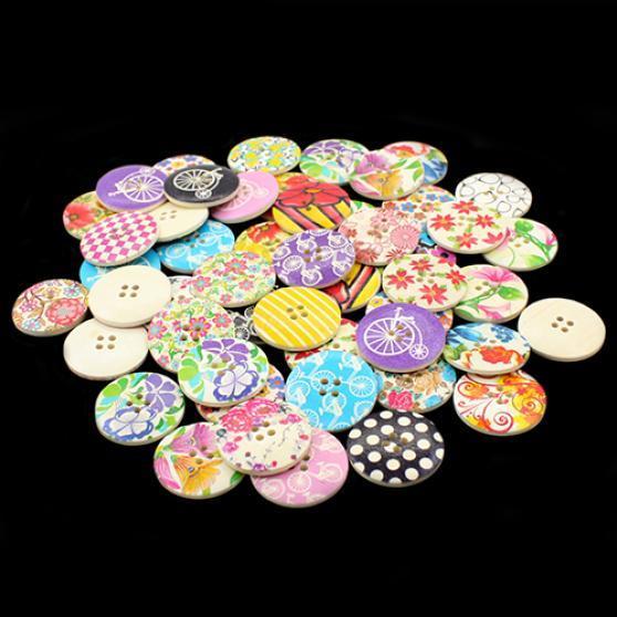 25 st 30 mm 4 hål flerfärgade träknappar för scrapbooking, sömnad, DIY-pärlor