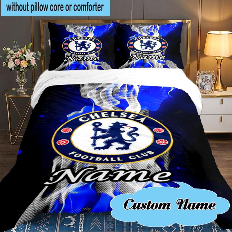 Custom Name Chelsea Crest Artwork Bedding Set 3pcs, Bedding Set Including 1pc Duvet Cover And 2pcs Pillowcases for Bedroom, Dormitory Gift