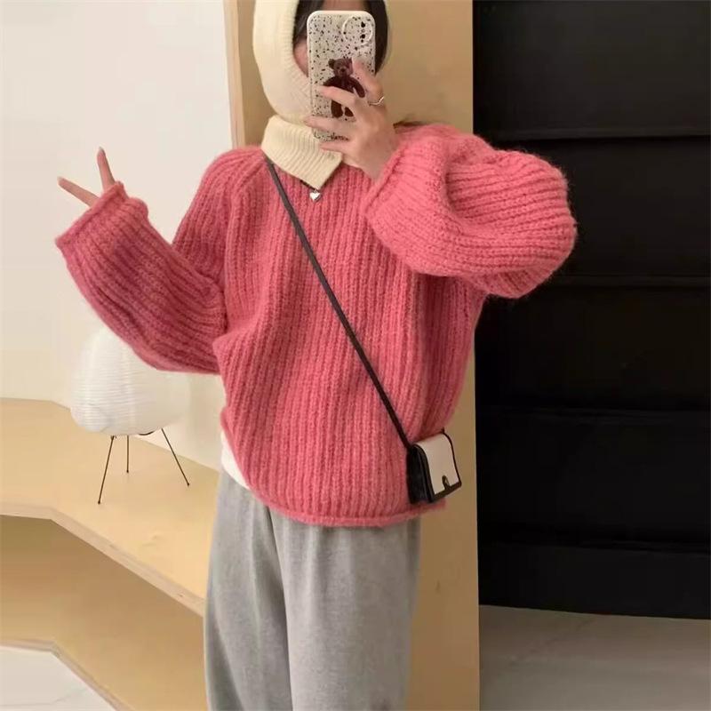 Nosit Tenký Kryt Maso Pokročilý Smysl Pletený Svetr Podzim a Zima Dámská Móda Volné Líný Větru Topy