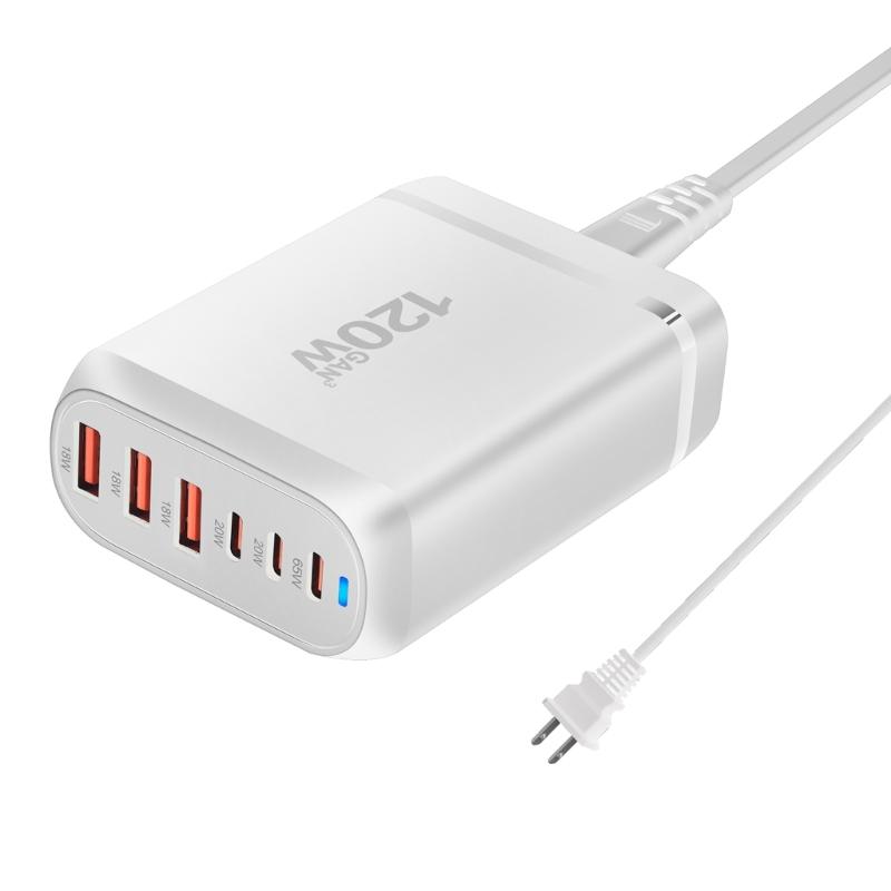 Multiple Port 3xUSB+3xType C Charging Station with 120W Output for Public Space and Travel Use