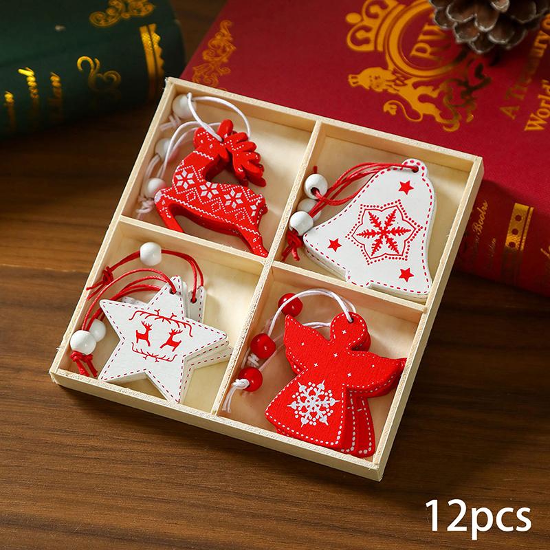 

8/9/12pcs New Boxed Wooden Painted Cartoon Pendant Christmas Decoration Ornaments Christmas Tree Decoration Small Pendant