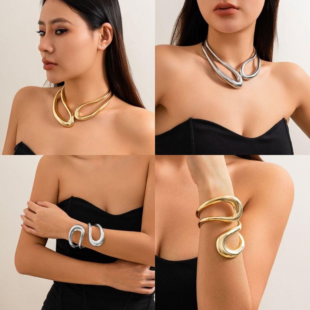 Luxury Geometric Twisted Open Bangles Exaggerated Heavy Cuff Bracelet  Party Jewelry
