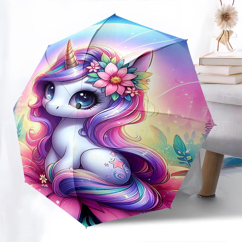 Unicorn Fantasy - Parasol Automatyczny, Czterosezonowy Składany Parasol Przenośny, Odpowiedni dla Mężczyzn i Kobiet, Podróżny, Codzienny Kompaktowy Parasol, Na Zewnątrz