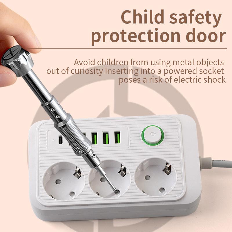 European Standard 16A Power Strip with Two-Pin Socket for Russian, German, Korean, and Austrian Use